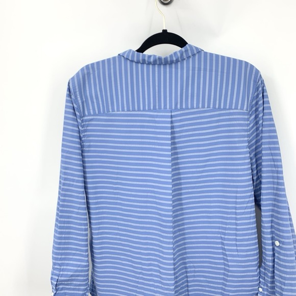 LL Bean Women Size XL Shirt Button Down Tunic Top Blue Striped Nylon Stretch - Picture 5 of 8